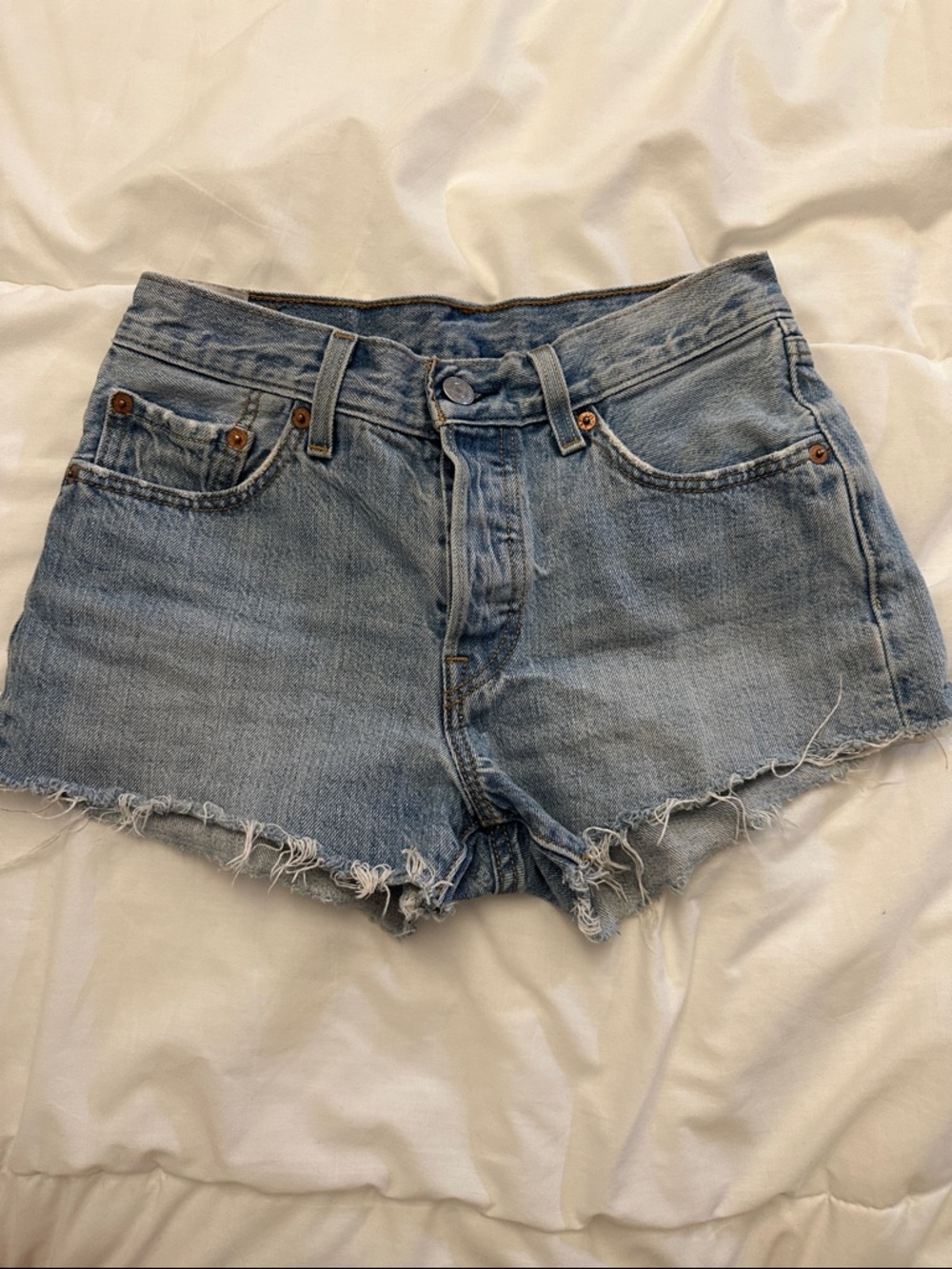 Levi's Light Blue Frayed Denim Cutoff Shorts